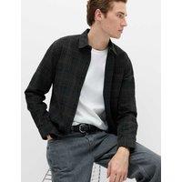M&S Pure Cotton Textured Check Shirt Black Mix
