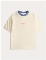 M&S Pure Cotton Snack Ready Slogan T-Shirt (2-8 Yrs) Multi