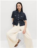 M&S Cotton Rich Denim Utility Short Sleeve Shirt Denim