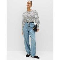 M&S Pure Cotton Printed Button Through Blouse Ivory Mix