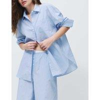 M&S Pure Cotton Poplin Striped Pyjama Shirt Blue Mix