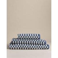 M&S Pure Cotton Geometric Check Towel Slate Blue