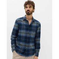 M&S Pure Cotton Grindle Flannel Shirt Blue Mix