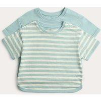 M&S 2 Pack Pure Cotton Stripe T-Shirts (0-5 Yrs) Aqua Mix