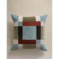M&S Velvet Patchwork Cushion Green Mix
