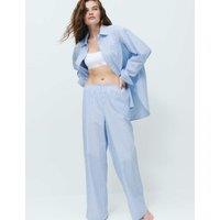 M&S Pure Cotton Poplin Striped Pyjama Bottoms Blue Mix