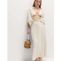 M&S Linen Rich Maxi A-Line Skirt Oatmeal