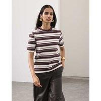 Autograph Cotton Rich Striped T-Shirt Dark Brown Mix