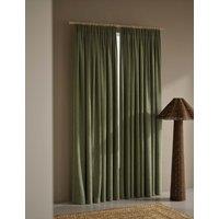 M&S Velvet Pencil Pleat Curtains Khaki