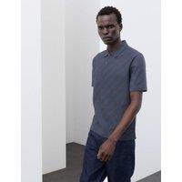 Autograph Pure Cotton Textured Jacquard Button Polo Shirt Nightshade
