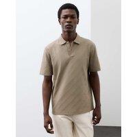 Autograph Pure Cotton Textured Jacquard Button Polo Shirt Sable