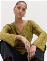 Checked Cowl Neck Top