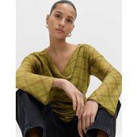 M&S Checked Cowl Neck Top Green Mix