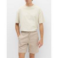 M&S Cotton Rich Brushback Mid Length Shorts Taupe