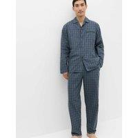 M&S Pure Cotton Classic Checked Pyjama Set Blue Mix