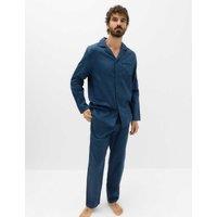 M&S Pure Cotton Foulard Print Pyjama Set Navy Mix