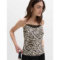 M&S Animal Print Lace Detail Cami Top Black Mix