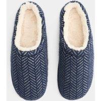 M&S Fleece Lined Herringbone Mule Slippers Navy