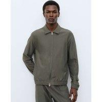 Autograph Pure Cotton Twill Zip Through Overshirt Medium Khaki