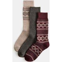 M&S 3 Pack Patterned Socks with Wool Beige Mix