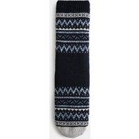 M&S Wool Blend Fair Isle Slipper Socks Navy Mix