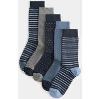 M&S 5 Pack Cool & Fresh Geo Cotton Rich Socks Blue Mix