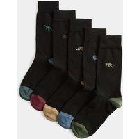 M&S 5 Pack Embroidered Cotton Rich Socks Black Mix
