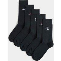 M&S 5 Pack Cool & Fresh Cotton Rich Ski Socks Navy Mix