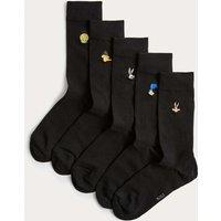 M&S 5 Pack Cotton Rich Looney Tunes Socks Black Mix