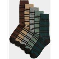 M&S 5 Pack Cool & Fresh Striped Cotton Rich Cushioned Socks Multi