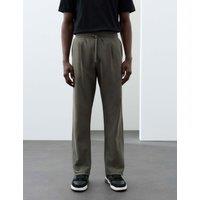 Autograph Pure Cotton Twill Single Pleat Trousers Medium Khaki