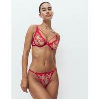 M&S Alessia Floral Embroidery Tanga Thong Fuchsia