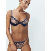 M&S Alessia Floral Embroidery Tanga Thong Dark Blue