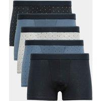 M&S 5 Pack Cotton Rich Stretch Print Hipsters Blue Mix