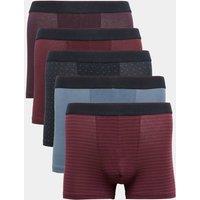 M&S 5 Pack Cotton Stretch Striped Hipsters Burgundy Mix