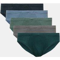 M&S 5 Pack StayNew Pure Cotton Striped Slips Teal Mix