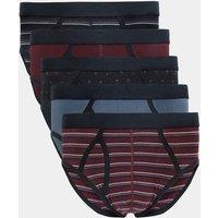 M&S 5pk Cotton Rich Stretch Striped Briefs Burgundy Mix