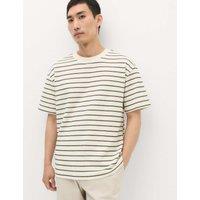 M&S Cotton Rich Textured Breton T-Shirt Rich Quartz
