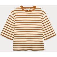 JAEGER Cotton Blend Striped Relaxed Knitted Top Ivory Mix