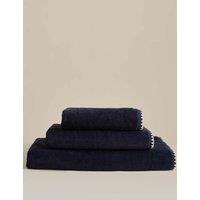M&S Egyptian Cotton Blanket Stitch Towel Navy