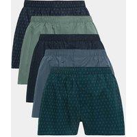 M&S 5 Pack Pure Cotton Geometric Woven Boxers Teal Mix