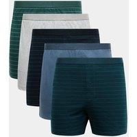 M&S 5pk Pure Cotton Striped Boxers Teal Mix