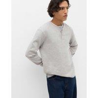 M&S Cotton Rich Cosy Long Sleeve Henley Shirt Grey Marl