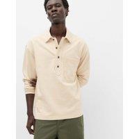 M&S Pure Cotton Heavyweight Long Sleeve Polo Shirt Natural