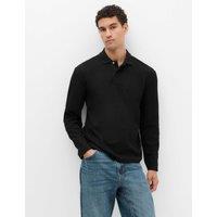M&S Cotton Blend Ribbed Long Sleeve Polo Shirt Black