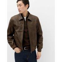 M&S Faux Leather Harrington Jacket Brown Mix