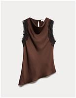 M&S Lace Insert Draped Top Brown Mix