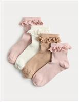 4 Pack Cotton Rich Broderie Frill Socks (6 Small-7 Large)
