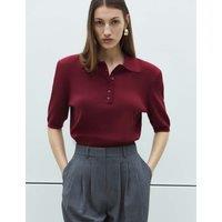 M&S Collared Slim Fit Cropped Knitted Top Wine