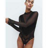 M&S Sabine Mesh & Lace Long Sleeved Body Black